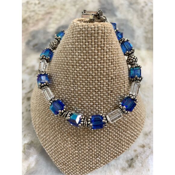 Sapphire Austria Crystals with Bali Sterling Silver Bracelet #mothers day - Picture 1 of 3
